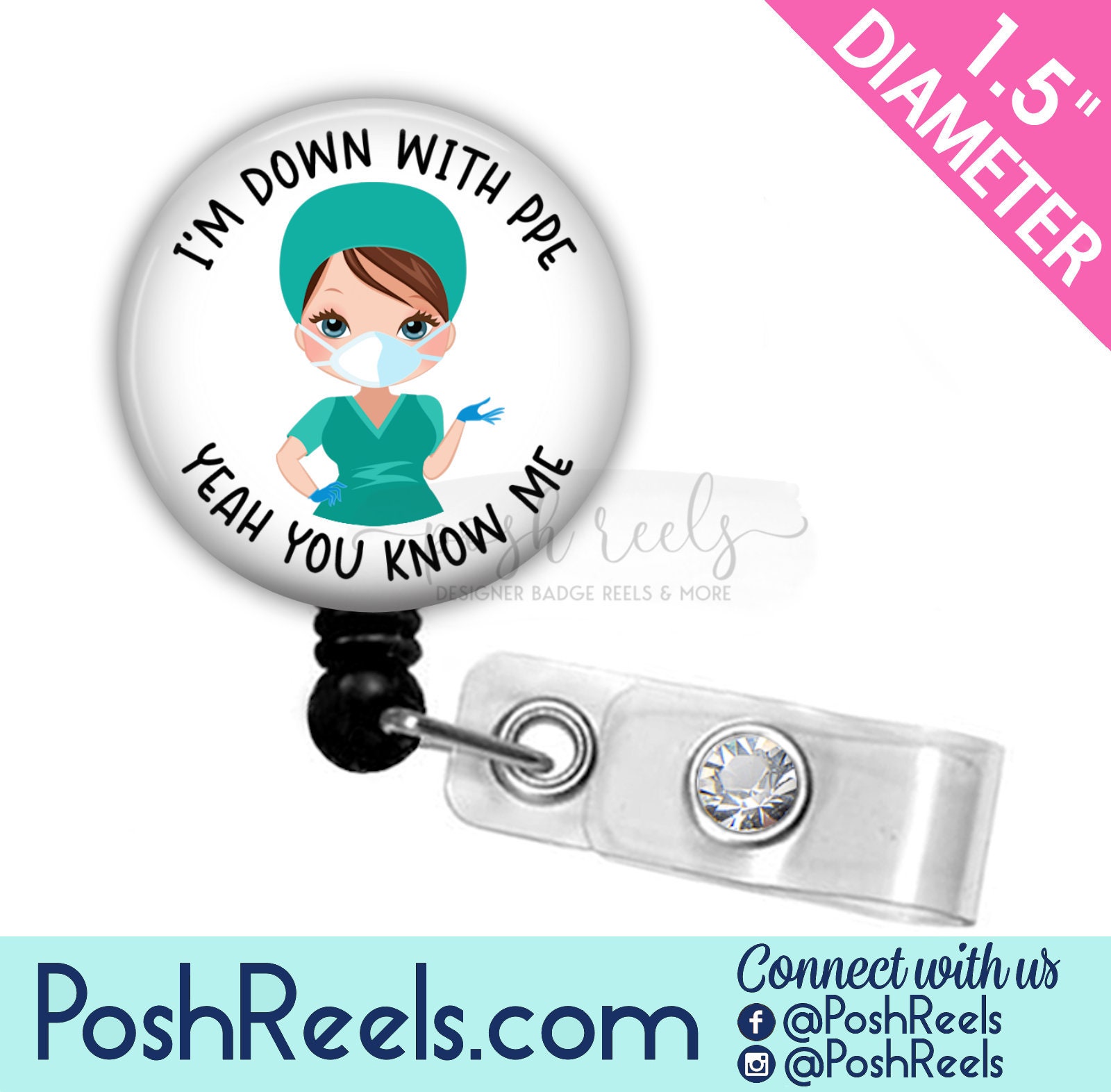 Nurse Badge Reel - I'm Down With PPE Badge Reel - Choice Of Skin …