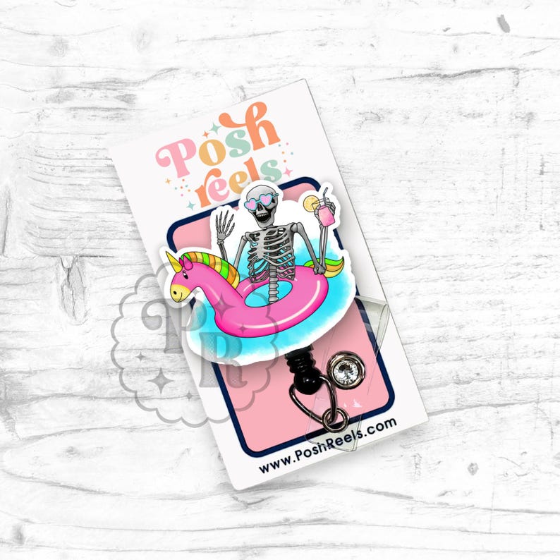 Funny Summer Skeleton Badge Reel, Acrylic Skelton Badge Reel, Skeleton In Float Badge Lanyard, Nurse Gift, Teacher Lanyard image 3