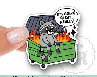 Funny Raccoon Dumpster Fire Interchangeable Acrylic Badge Reel Topper - It's Going Great.. Really Raccoon Swappable Badge Id Holder Topper