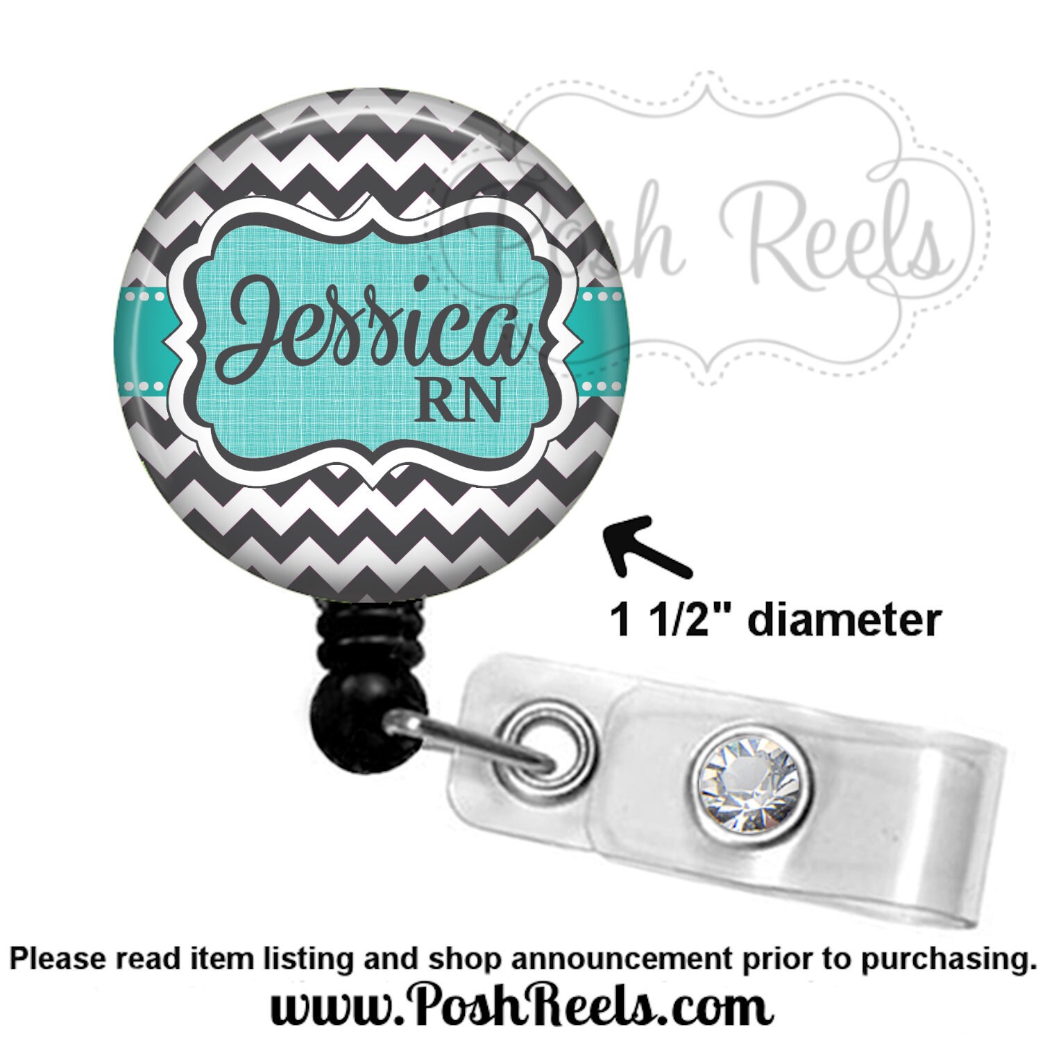 Retractable Badge Reel - Gray Chevron Badge Reel, Choice of Badge Ree…