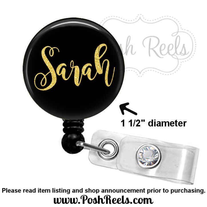 Retractable Badge Reel - Gold and Black Badge Reel - Gold Badge Holde…