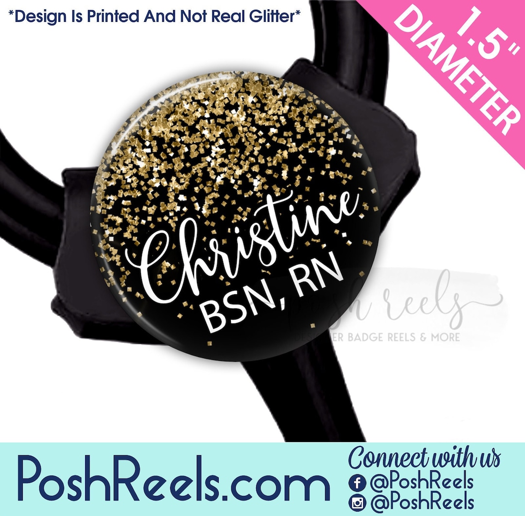 Yoke Cardiology Stethoscope Tag Gold Glitter Stethoscope ID Tag Fits
