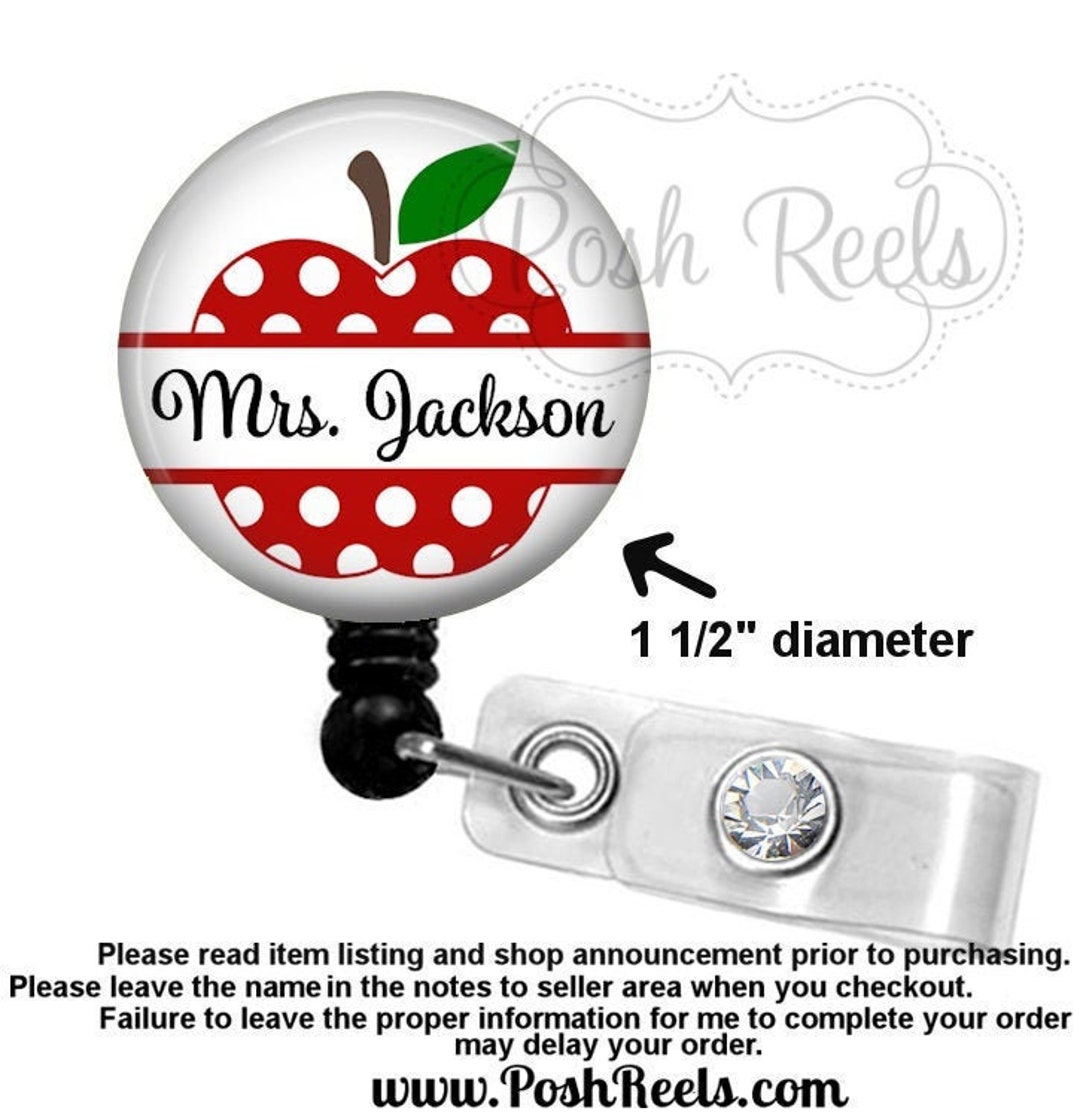 Apple Teacher Badge Holder Teacher Badge Reel Red Polka Dot Apple Badge