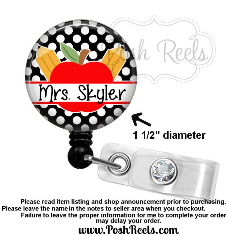 Retractable Badge Holder - Teacher Badge Reel, Choice of Badge Reel, …