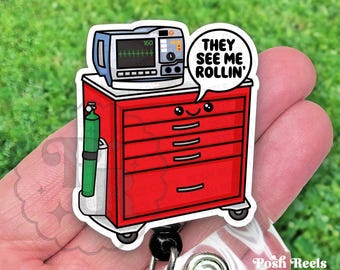 Carrete de credencial para carrito de emergencias, porta credencial "Divertido, me ven rodando", carrete de credencial acrílico, enfermera de UCI, enfermera de urgencias, código azul, equipo de respuesta rápida