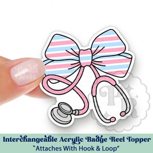 L&D Stethoscope Bow Interchangeable Acrylic Badge Reel Topper - Cute NICU Baby Blanket Coquette Bow Acrylic Swappable Badge Holder Topper
