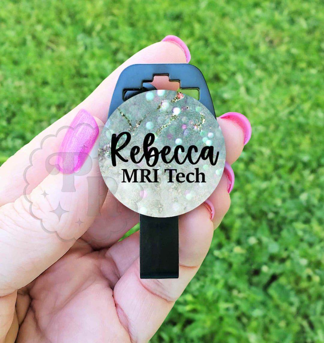 MRI Safe Retractable Badge Reel Teal and Silver Marble Badge Reel Non