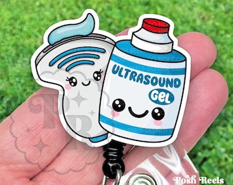 Cute Ultrasound Gel and Wand Badge Reel Badge Reel, Ultrasound Tech Acrylic Badge Holder, Sonographer, Medical Badge Reel, Heavy Duty