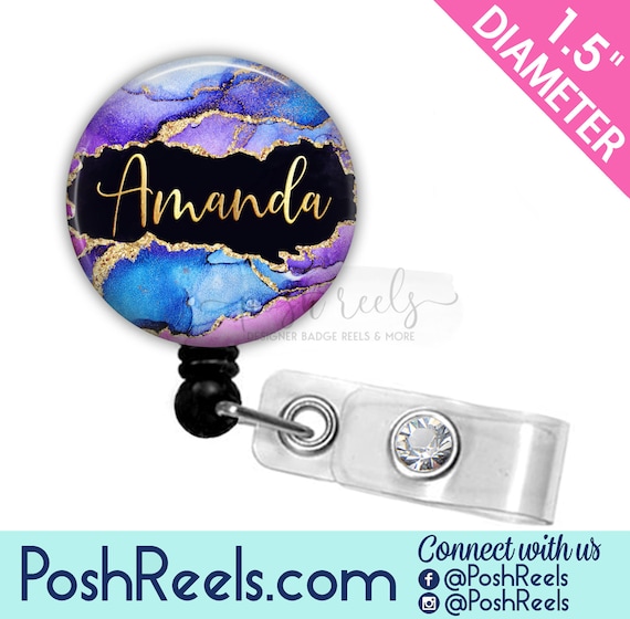 Alcohol Ink Badge Reel Purple and Navy Alcohol Ink Badge Reel