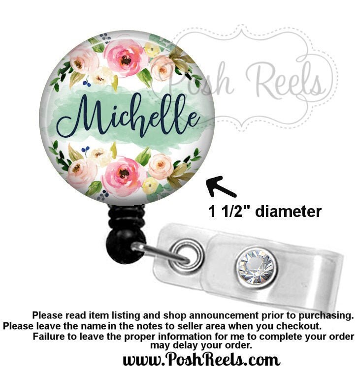 Floral Badge Reel - Pink and Mint Floral Badge Reel - Floral Badge Ho…