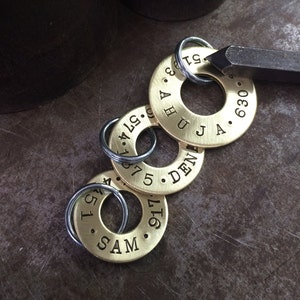 Hand Stamped Dog Tags - Made to Order - (3 sizes available) Brushed or Polished Brass