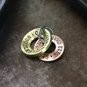 Hand Stamped Dog Tag Set: Brushed Brass & Copper, Made to Order