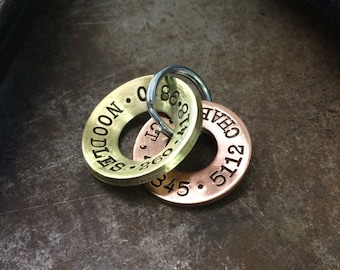 Hand Stamped Dog Tags - Made to Order - 1-1/4" Brushed Brass Concave with a 1-1/8" Copper Flat - COMBO