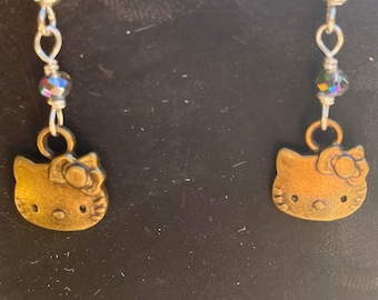 Cat earrings with Kitty charms/Hello Kitty jewelry/Kitty earrings/Cat jewelry