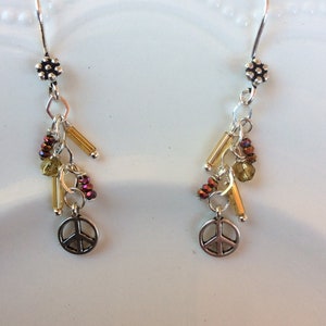 Peace charm earrings/silver peace sign jewelry/peace sign dangle earrings