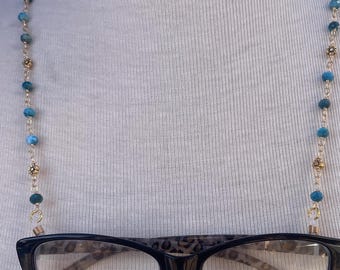 Collana portaocchiali con gemme/Gioielli con opale/Portaocchiali con perline blu/Portaocchiali da sole/Portaocchiali con perline/Collana portaocchiali/Regalo per lei