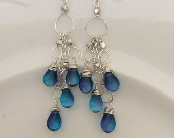 Orecchini lampadario a goccia/orecchini blu/orecchini pendenti in argento/regalo per lei