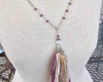 Collana di seta Sari/collana nappa/gioielli nastro