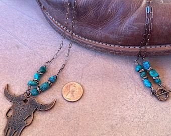 Collana da cowgirl/turchese/collana con teschio di mucca/gioielli western