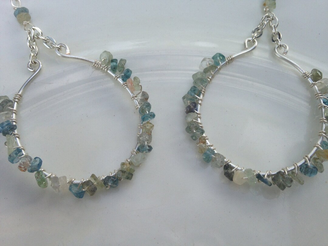 Boucles D'oreilles Pendantes Cerceau Perles Vertes - Style Bohème, Pour Mariage Ou Soirée, Fait Main (neuf)