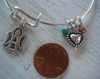 Expandable Bracelet With Angel Charm/Silver Angel Charm/Christian Jewelry/Gift For Her/Bangle Charm Bracelet/Religious Jewelry