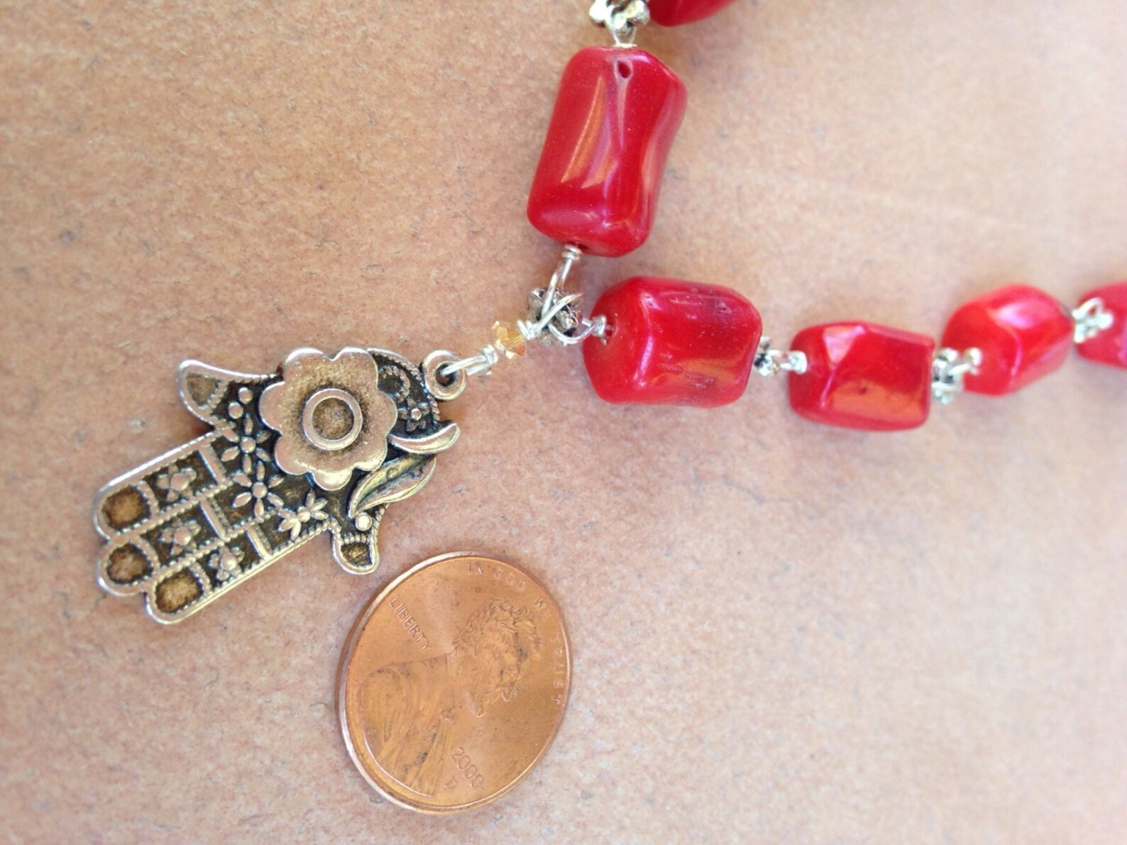 Hamsa Charm Necklace/coral Jewelry/red Coral Necklace Etsy
