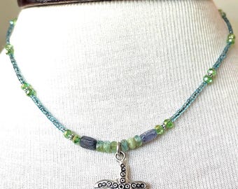 Silver sjöstjärnhalsband/hängehalsband/tjeckiska pärlsmycken/present till henne/sjöstjärnberlocksmycken/strandsmycken