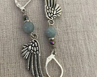 Gioielli con acquamarina/Orecchini con ali in argento/Orecchini boho/Orecchini con acquamarina/Orecchini con angelo/Regalo per lei