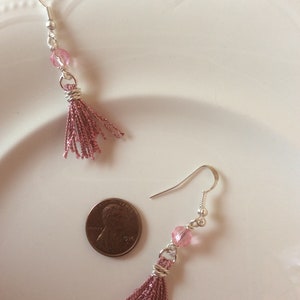 Pink Tassle earrings/tassle earrings/dangle earrings/pink earrimgs