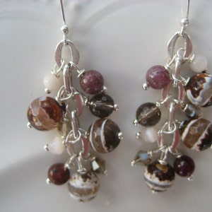Tourmaline, and faceted smokey quartz beaded earrings