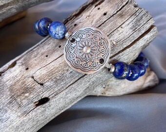 Bracciale western/braccialetto concho/gioielli lapislazzuli/braccialetto elastico lapislazzuli/gioielli concho/gioielli sud occidentali/gioielli concho cowgirl