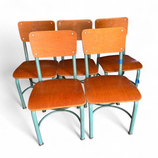 Vintage Wood & Metal School Chair, Salvaged Church School Seating, 14"