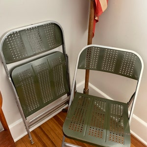 Vintage Lyon Metal Folding Chairs, Industrial Metal, Dining Chairs, Restaurant Chairs, Office Industrial Chair, Set of 2,