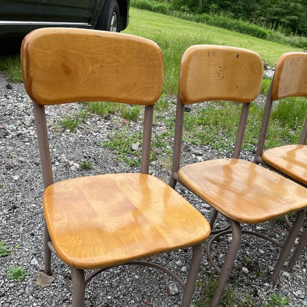 Vintage Metal and Solid Wood, School Chairs, American Made, Heywood Wakefield Wood, Large quantity, Metal, 15”Set of 2 Chairs-12 chairs left