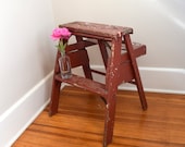 Farm Step Stool, Kitchen Stool Shabby Chic, Wood, Red farm Stool, Chair