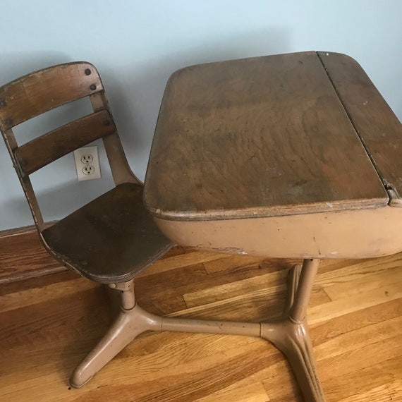 Vintage School Desk Wood And Metal Cubby Desk Wood Desk Etsy