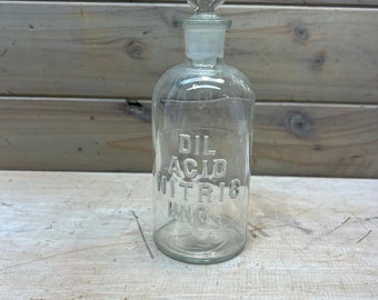Vintage Science Embossed Apothecary Clear Bottle, glass stopper, Chemistry Classroom Bottle, Sciences Gift, Grad Gift, Science Teacher