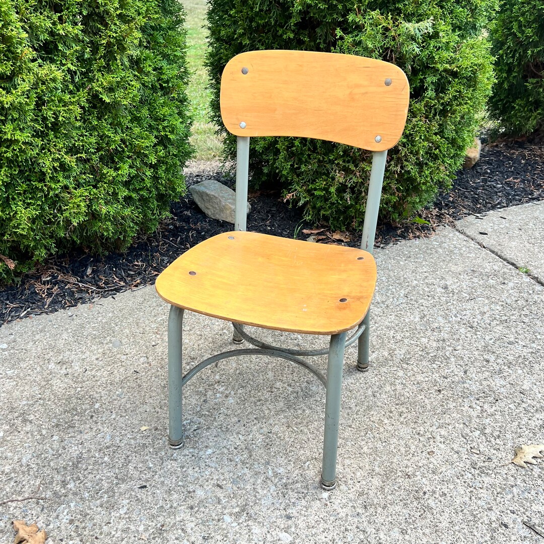 Vintage Wood & Metal School Chair Small Size 14 Etsy