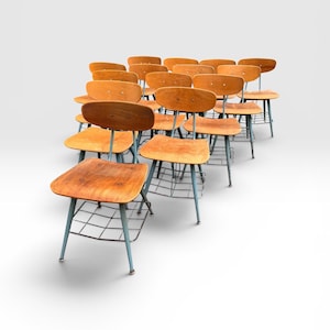 Vintage American Seating Company School Chairs, Wood and Metal, Set of Two