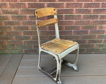 Vintage School Chair, Eames Era, Child Chair, School Furniture, MCM, Wood and Metal Chairs, Industrial, Kindergarten Chair 13"