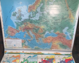 Vintage School Maps, Europe Map, Pull Down Map, Large Industrial Wall Maps of Europe,Political Map