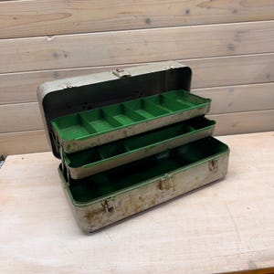 Vintage Industrial Metal Toolbox, Machine Tool Box, Patina Finish