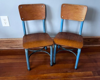 Vintage School Chairs, American Made, Wood and Metal, 12" Kindergarten Chair, SET of 2