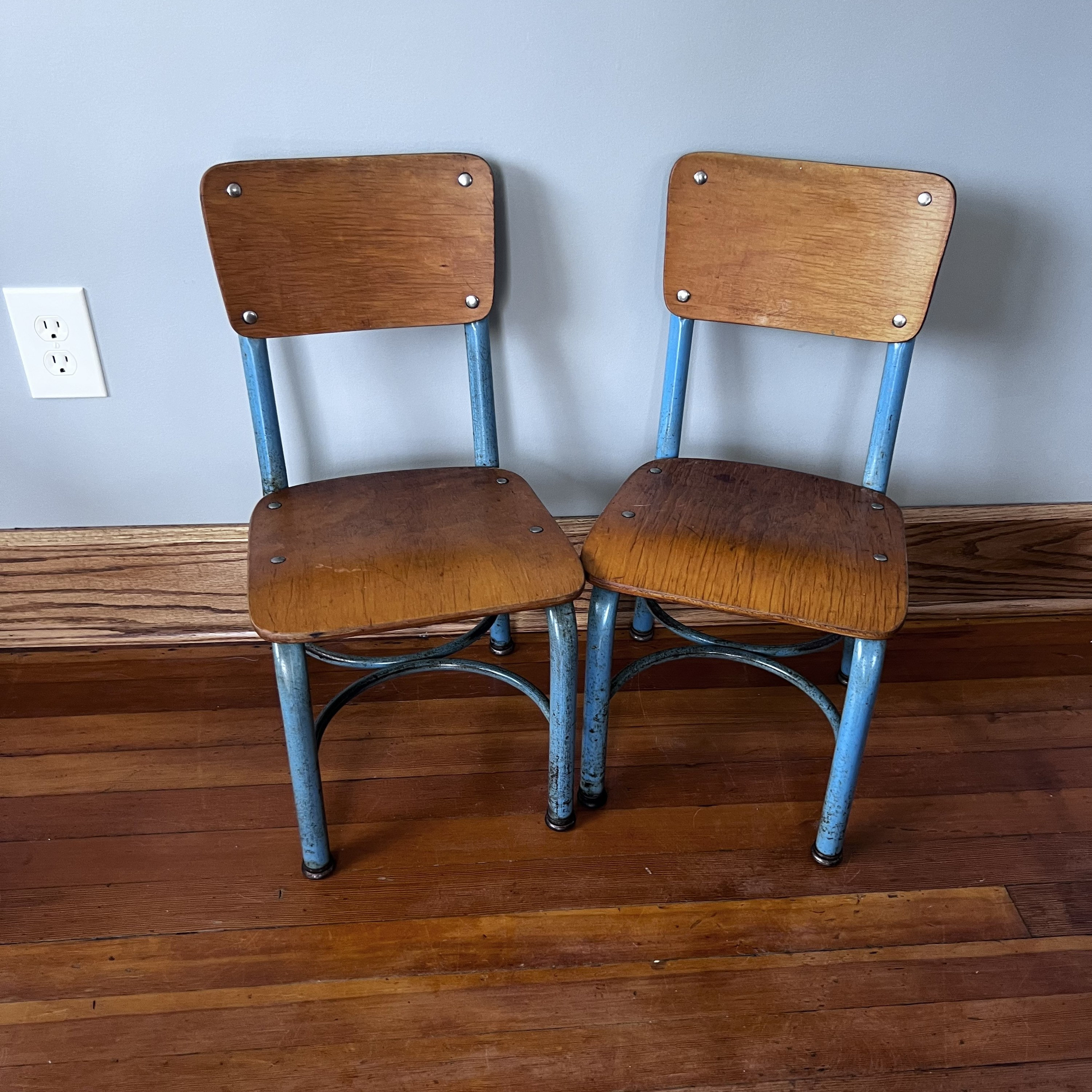 Vintage School Chairs American Made Wood and Metal 12