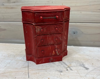 Park Sherman Marbled Red Lucite Plastic Dresser Coin Bank Vintage