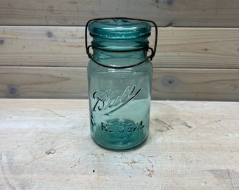 Vintage Blue Ball Mason Quart Jars, Canning jar, Glass Lid