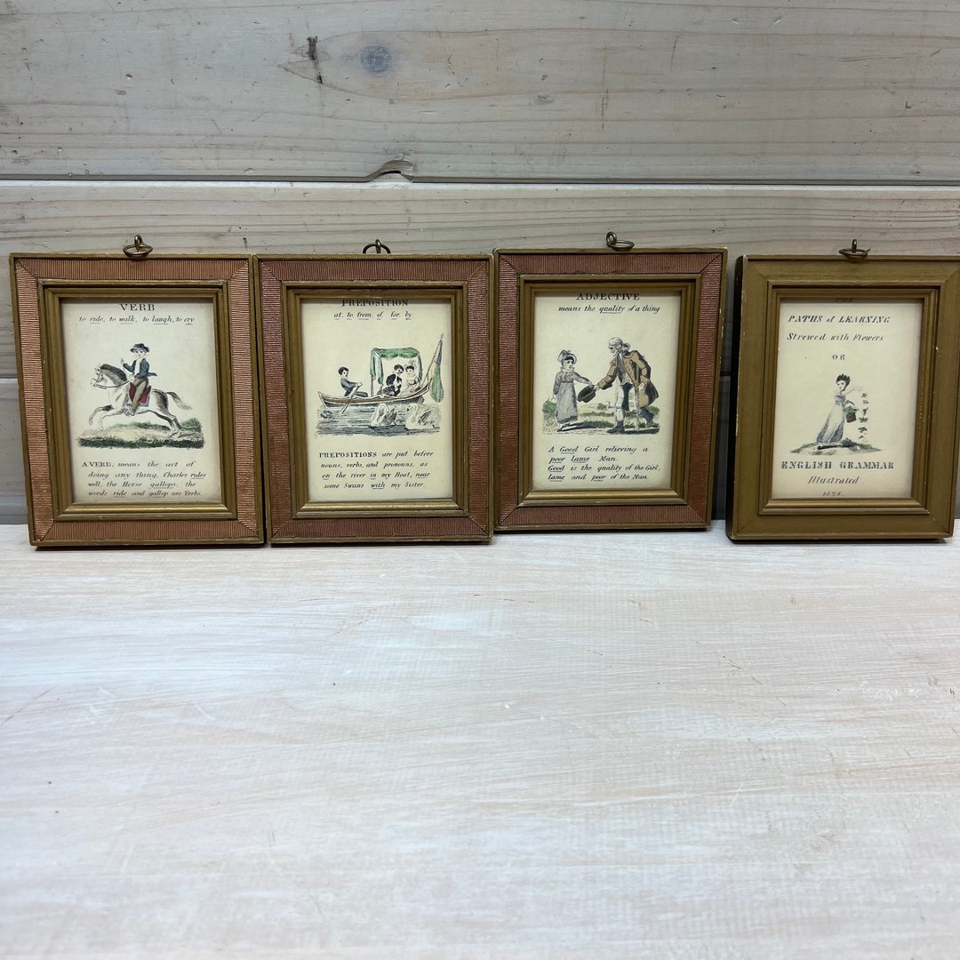 Vintage Framed Pictures, Paths of Learning Verbs, Adjective, Vintage Framed Set of 4 School Etsy