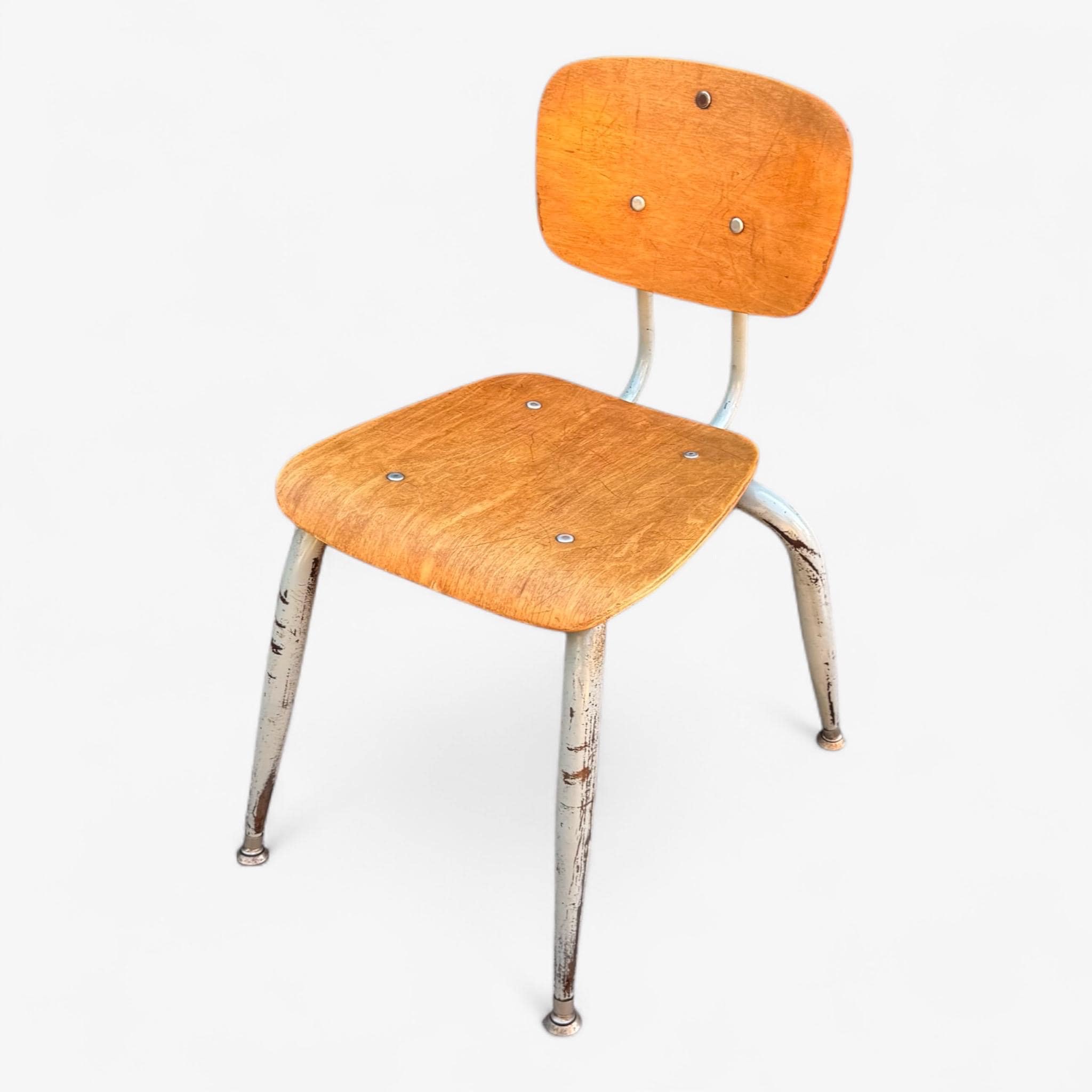 Mid Century Modern Bent Wood School Chair, Eames Era, 15