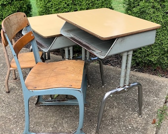 Vintage School Desk Metal -School Desk, Adult Size Desk, Adjustable American Desk, Large Quantity 21"-29"