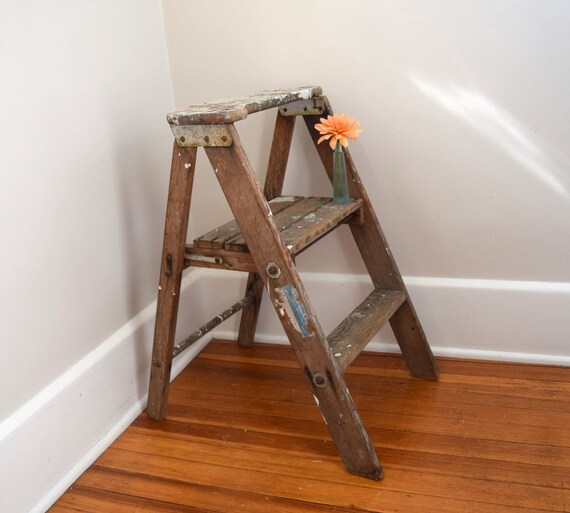 Step Stool Kitchen Stool Shabby Chic Wood Stool Wood Etsy